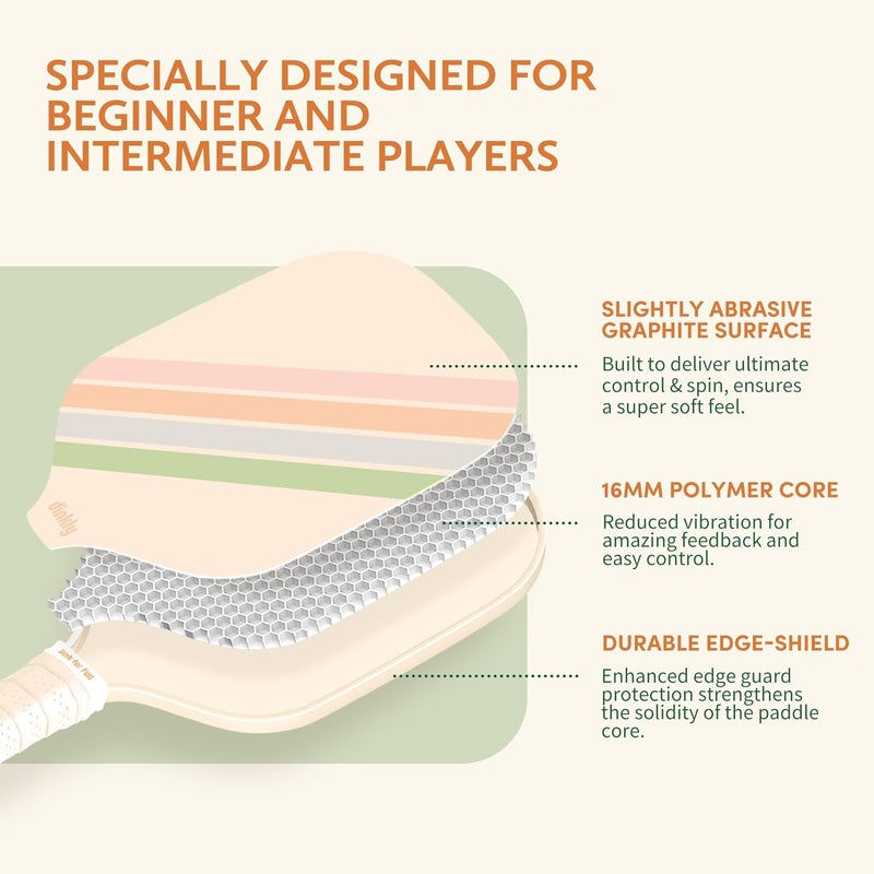 Dinkly Pickleball Paddles Set of 2/4- USAPA Approved Graphite/Fiberglass Pickleball Racket, 2 Pickleball Rackets, 4 Balls and 1 Portable Carry Bag, Aesthetic Pickle Ball Set for Men Women Beginners - Image 4